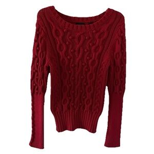 Moda International Red Cable Knit Pullover Sweater Sz M